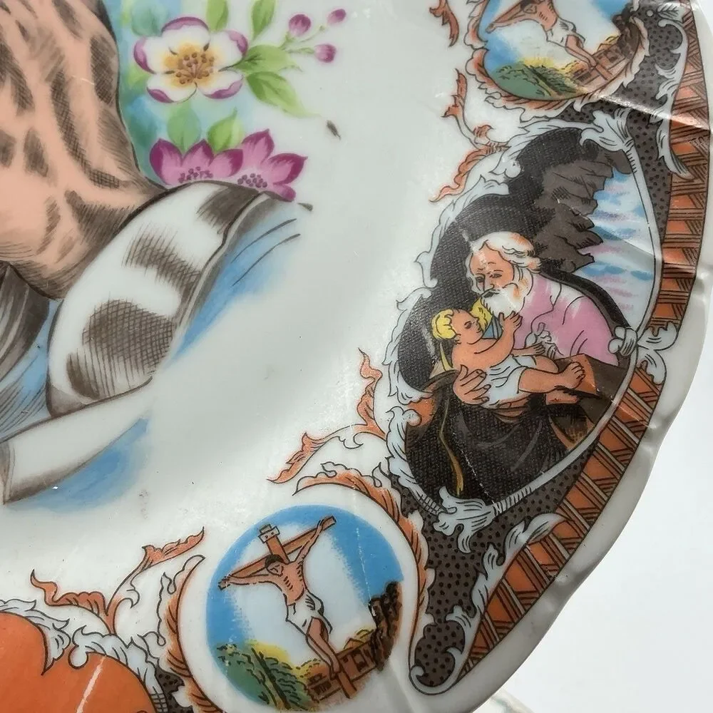 Vintage Japan Catholic Praying Hands Religious Decorative Plate Saints